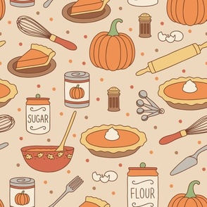 Baking Pumpkin Pie on Beige (Large Scale)