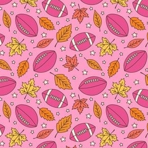 Footballs, Leaves & Stars on Pink (Small Scale)