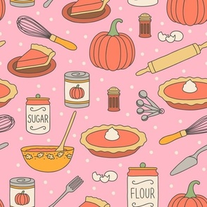 Baking Pumpkin Pie on Pink (Large Scale)