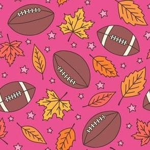Footballs, Leaves & Stars on Dark Pink (Medium Scale)