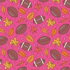 Footballs, Leaves & Stars on Dark Pink (SScale)