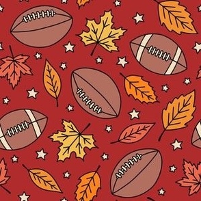 Footballs, Leaves & Stars on Red (Medium Scale)