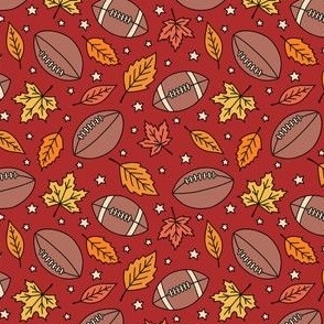 Footballs, Leaves & Stars on Red (Small Scale)