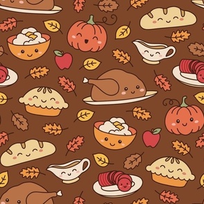 Kawaii Thanksgiving on Brown (Large Scale)