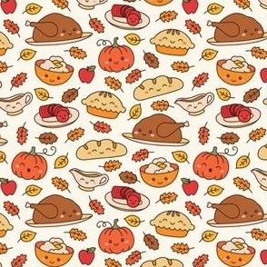 Kawaii Thanksgiving on Pale Beige (Small Scale)