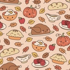 Kawaii Thanksgiving on Peach (Medium Scale)