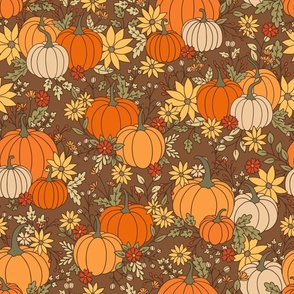 Pumpkin Bouquet on Brown (Large Scale)