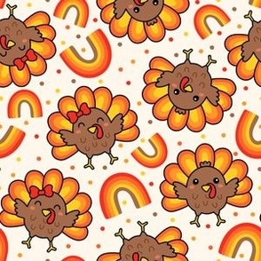 Kawaii Turkeys on Pale Beige (Medium Scale)