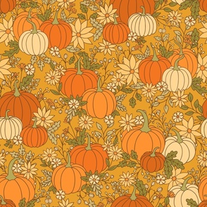 Pumpkin Bouquet on Golden Yellow (Large Scale)