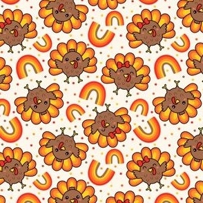 Kawaii Turkeys on Pale Beige (Small Scale)