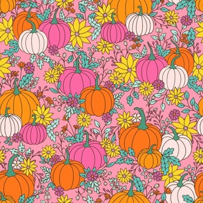 Pumpkin Bouquet on Pink (Large Scale)