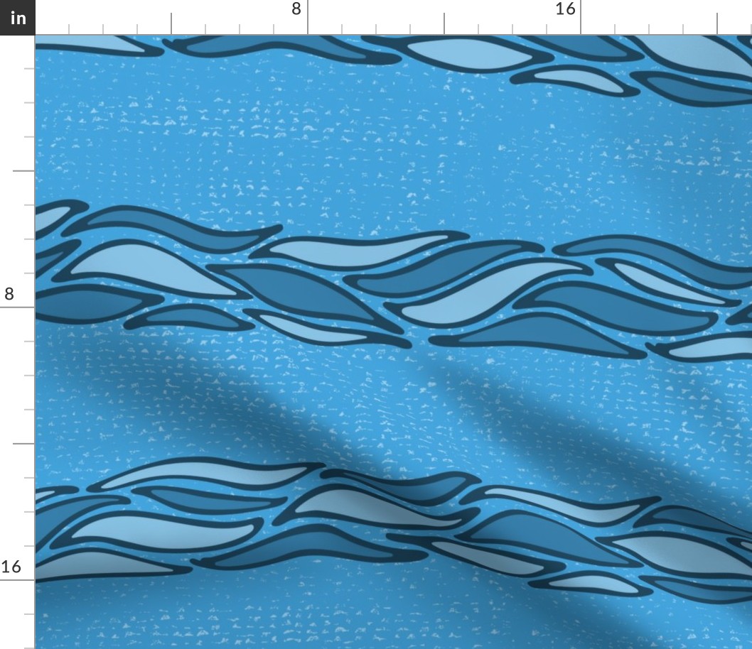 Large Textured Wavy Sea Stripe in Monochromatic Deep Ocean Nautical Dark Blues