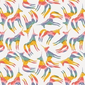 Whimsical Tossed Rainbow Unicorns on White - Medium 6x6