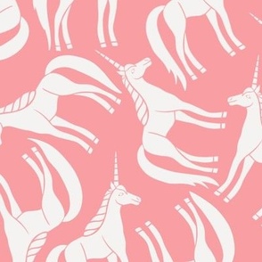 White Tossed Unicorns on Pink - Large 12x12
