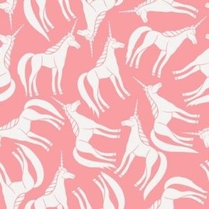 Whimsical White Tossed Unicorns on Cupcake Pink - Medium 6x6