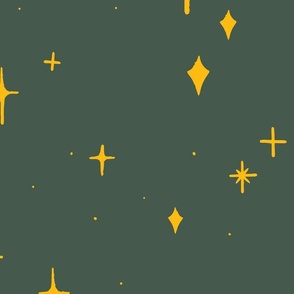 Jumbo Retro Yellow Sparkles on Feldgrau Green #45594d