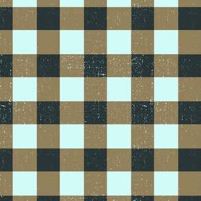 Robins Egg Blue and Brown Linen Look Cabincore Buffalo Checks Large