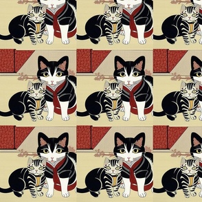 Hokusai-inspired cat portrait,Cat portrait inspired by Hokusai's artwork,Hokusai-inspired feline portrait,Cat portrait with a touch of Hokusai's style,Hokusai-inspired art: Cat portrait edition,Feline portrait in the style of Hokusai,Cat portrait reminisc