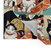 Hokusai-inspired cat portrait,Cat portrait inspired by Hokusai's artwork,Hokusai-inspired feline portrait,Cat portrait with a touch of Hokusai's style,Hokusai-inspired art: Cat portrait edition,Feline portrait in the style of Hokusai,Cat portrait reminisc