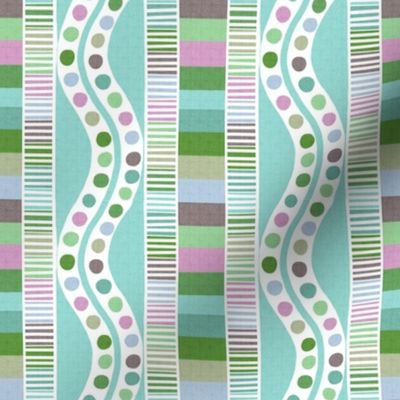 Stacked stripes and wavy trails in sea glass 4”