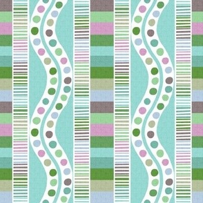 Stacked stripes and wavy trails in sea glass 4”