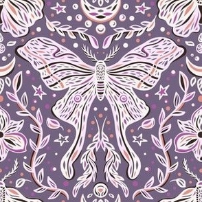 Pink purple Luna Moth and butterflies