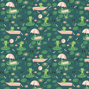 Frogs at the lake playful pattern for kids