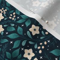 Winter Botanicals Teal on Navy