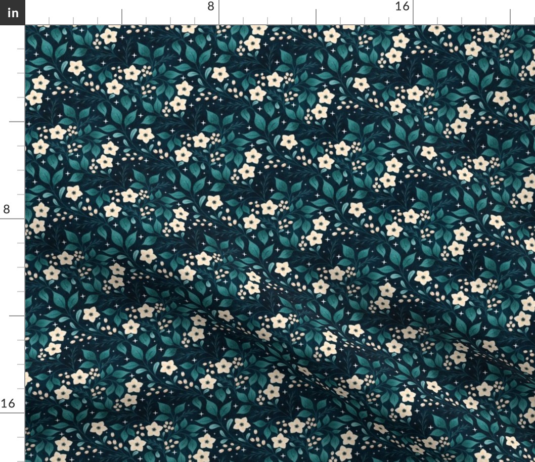 Winter Botanicals Teal on Navy