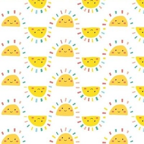 Small - Cutest Rainbow Sunny Sunshine - Happy and Bright Kids and Baby Apparel Fabric - Yellow and White - Small Scale