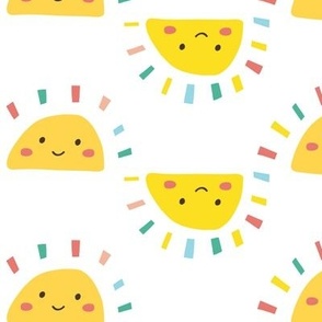 Medium - Cutest Rainbow Sunny Sunshine - Happy and Bright Kids Home Decor and Fabric for Apparel - Yellow and White - Medium Scale