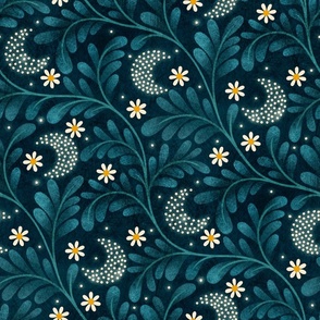 Moon Daisies on Navy  | large scale
