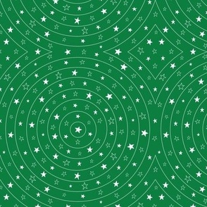 Small - White Stars in Celestial Circles in Space on Kelly Green