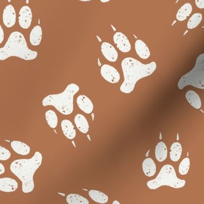 Dog Print - Block Print Textured Dog Paw Prints in Terracotta Burnt Orange (Large)