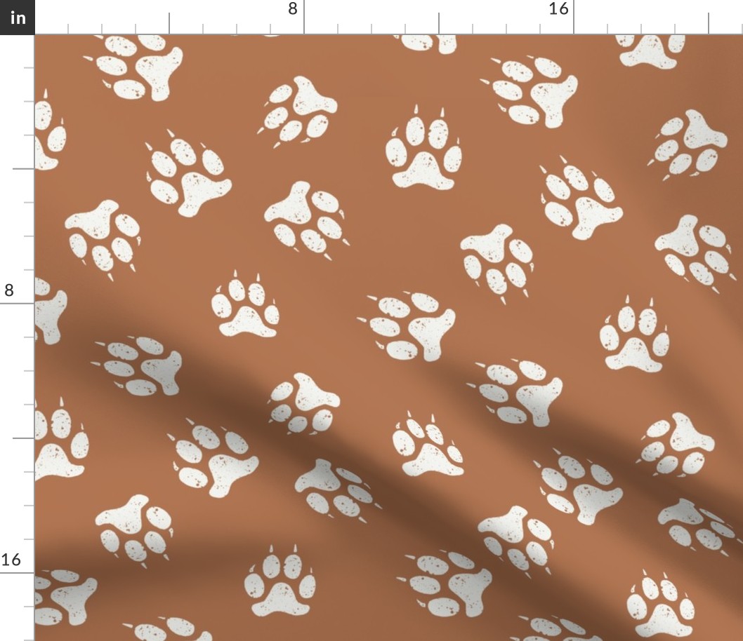 Dog Print - Block Print Textured Dog Paw Prints in Terracotta Burnt Orange (Large)