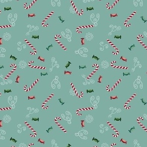 Christmas Candy canes and sweets on blue, small 4 in