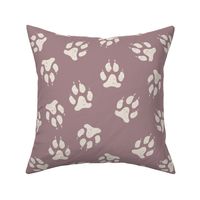 Wolf Print - Block Print Textured Wolf Paw Prints in Dusty Plum Purple (Large)