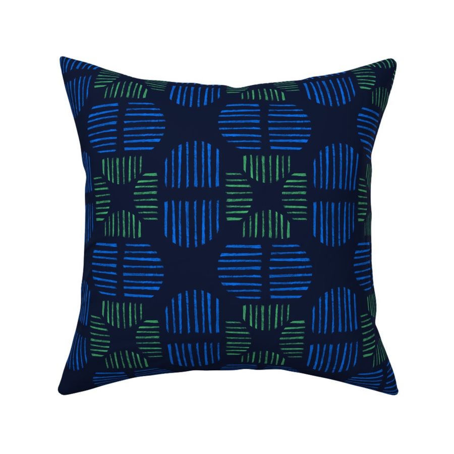 organic geometric abstract line flowers dark navy blue kelly green medium scale