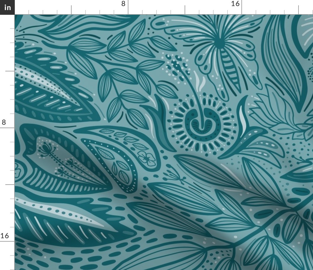 Tropical doodle  teal green