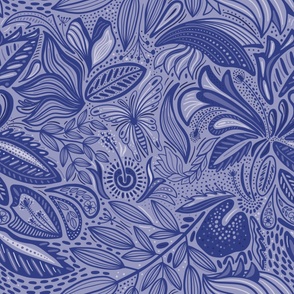 Tropical doodle monchromatic cobalt blue