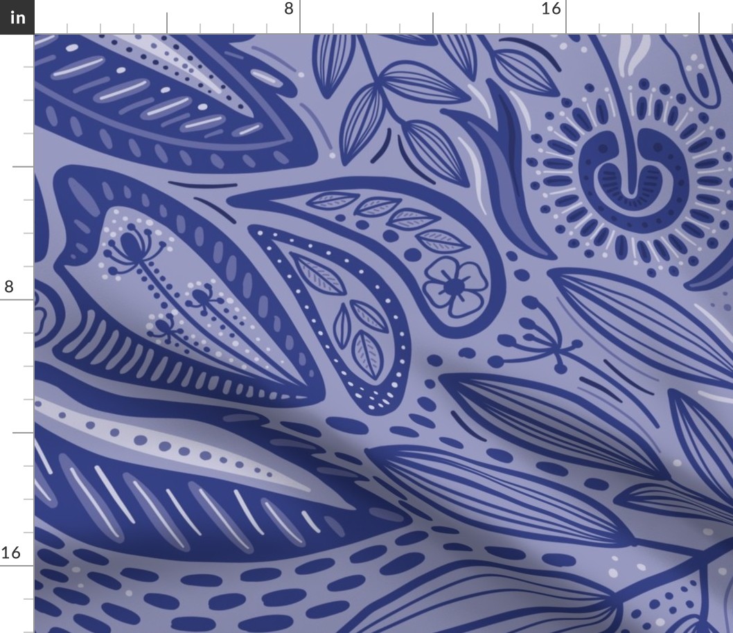 Tropical doodle monchromatic cobalt blue