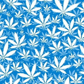 Bigger Scale Marijuana Cannabis Leaves White on Bluebell