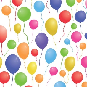 Balloon Party! White background, Happy Birthday, 6300, v03— celebrate, celebration, gift, present,  kids, tablecloth, kitchen, bedding, sheets, duvet, up, helium, air, float
