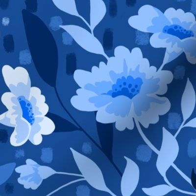 Floral Blue Monochromatic graphic botanical design Medium