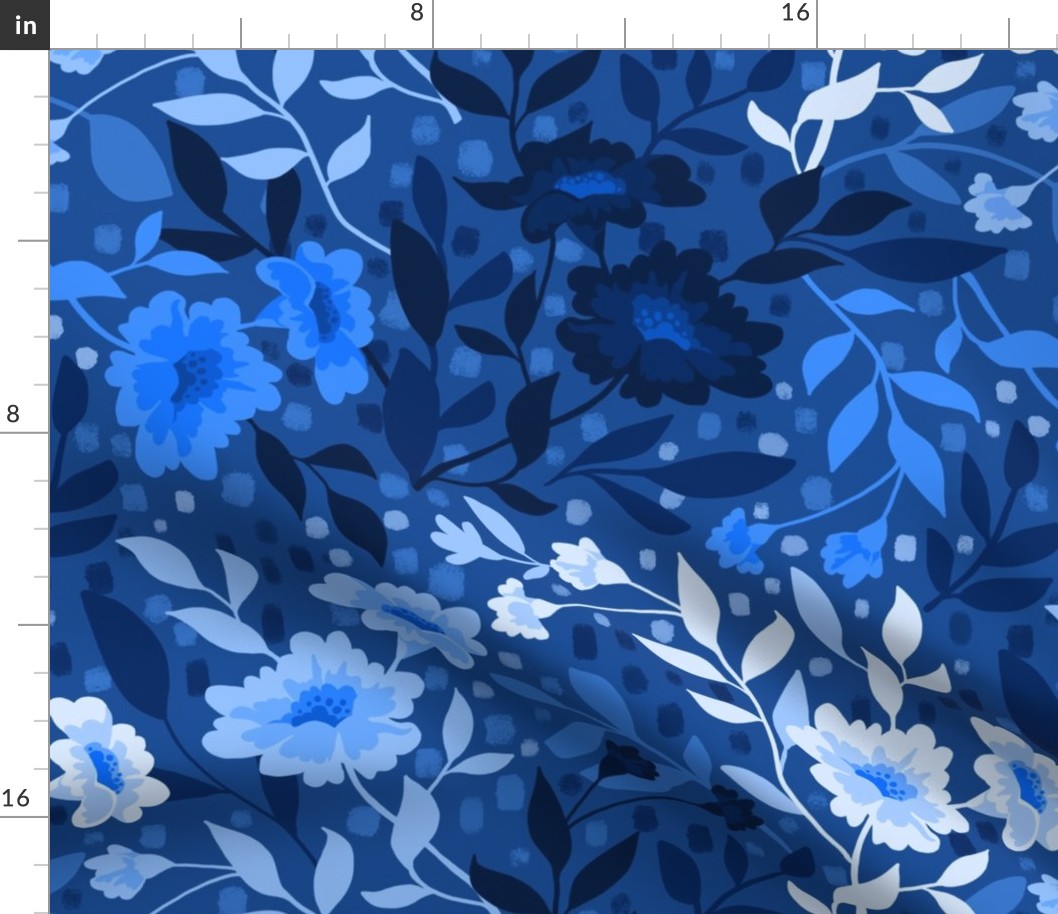 Floral Blue Monochromatic graphic botanical design Medium