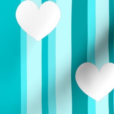 Turquoise Blue Stripes and Hearts