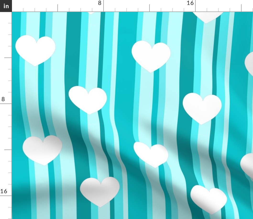 Turquoise Blue Stripes and Hearts