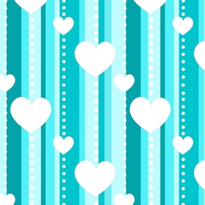 Turquoise Blue Stripes and Hearts