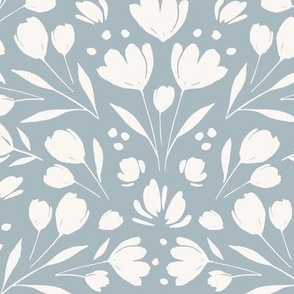 Folk Florals, Flowers, Cottagecore, Vintage, Classic, Heritage, Diamond, Grey Blue