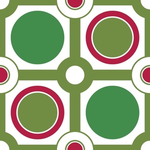 MEDIUM Merry Christmas Circles Traditional Red and Green, 2400, v02—Bold Minimalism, dots, holiday, joy, noel, minimal, modern, simple, kitchen, table, tablecloth, napkin, coaster, bedding, sheets, duvet, blanket, pillow, check, checker, checkerboard, str
